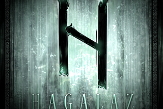 Digital Artwork of the Rune Hagalaz, featuring mainly a bright grey colour and the Rune shaped like an H.