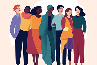 Colourful illustration of a diverse group of people