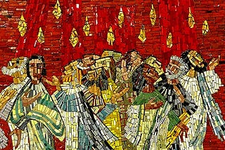 A mosaic showing tongues of fire descending on the early Christian disciples.