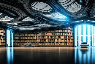 Picture of a futuristic library generated by Adobe Firefly
