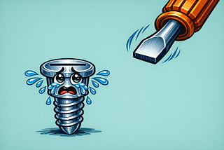 A screwdriver approaching a scared screw