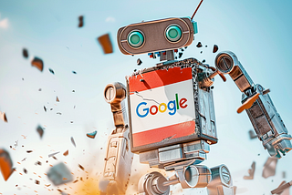 Ein explodierender Roboter, der Suchmaschinen repräsentieren soll