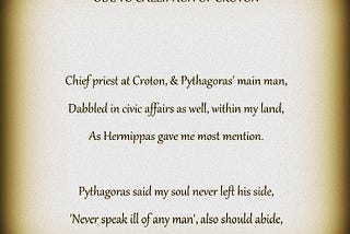 Odes To The Greats: A Philosophy Lesson In Verse: The Pre-Socratics (Ode To Calliphon of Croton)