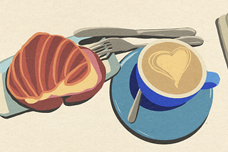 Illustration of the jam and cheese croissant and cappuccino from The Elephant Coffee | Illustration by Monica Randriamialy.