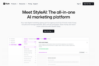 Landing page screenshot: StyleAI