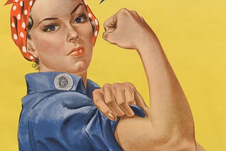 J. Howard Miller’s “We Can Do It!” poster from 1943, a woman in a headscarf showing off her bicep arm muscle