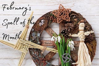 Imbolc wreath with Brigid’s cross and doll.