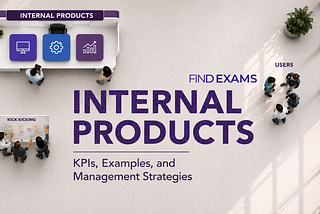 Top-view illustration of internal products used by employees, showing workflow management, analytics dashboards, internal tools, and user collaboration within a modern organization.