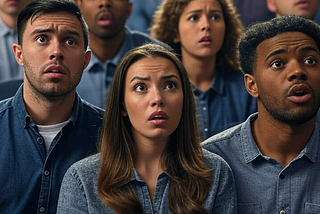 an image of very confused people in the audience