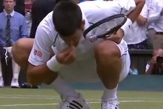 Novak Djokovic, the legend himself getting his Wimby nutrients. Forgive the blur. (Wimbledon YouTube.)
