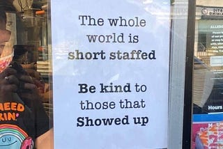 The whole world is short staffed. Be kind to those that showed up.