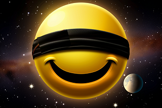 A cosmic smiley face with a blindfold on. Happy planets may bring luck but no awareness.