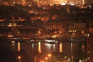 Dubai creek at night. A city made of light and sand