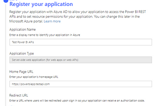 Register an Azure Application to access the Power BI Rest APIs