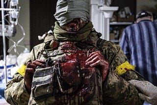 Serious injuries to the body of a Ukrainian soldier.
