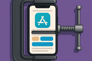 ChatGPT prompt: “Create an image of a mobile application being compressed by a mechanical device.”