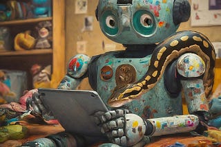 A Python teaching a robot how to code