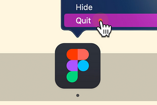 An menu-doc in MacOS that shows Figma logo and a menu with a cursor on the quit option