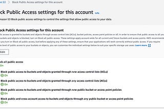Review your S3 global settings in your AWS accounts