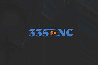 A photo of a building in Raleigh, North Carolina with the 335 for NC logo overlaid on the image.