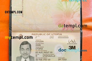 sample Utopia passport editable PSD files, scan and photo taken image, 2 in 1 download