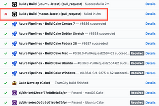 GitHub PR build status 1 of 14 failing, GitHub action macOS