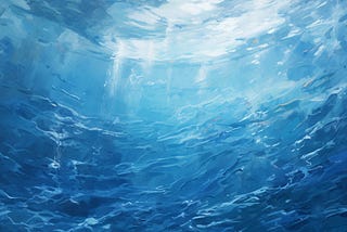 a painting of sparkling blue water from the bottom of a swimming pool