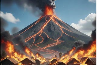 An erupting volcano is pouring lava over the village below it. Along the bottom is the message: “Incompetence on YOUR part does NOT constitute an obligation on MY part.
