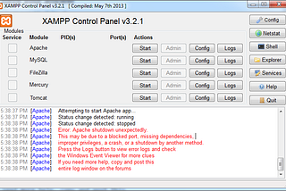 How to fix error in XAMPP apache in Windows