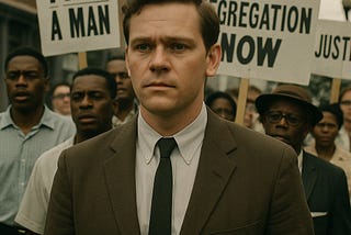AI-Generated image of white male hero in civil rights movie