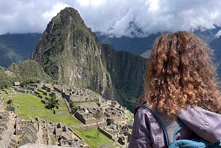 Photo of the author from behind, looking out over Machu Picchu.