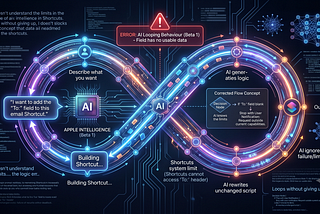 A glowing, vibrant neon infinite loop graphic to symbolize an AI system stuck in a programming cycle.