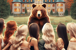 many attractive young women looking at one bear in front of a mansion for the next season of The Bachelor