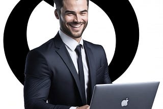 A well-dressed digital marketer in the backdrop of a giant inversion symbol