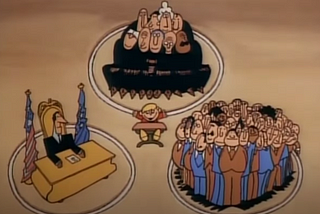 Illustration from Schoolhouse Rock “Three Ring Government” showing the 3 branches of US government.