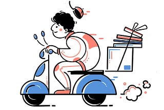 Imagem de uma pessoa fazendo uma entrega com a sua motocicleta.