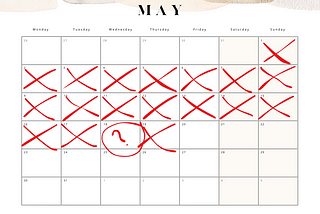 Calendar with red X’s — except for one day and it makes the streak look broken.