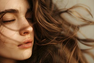 A woman with long brown hair.