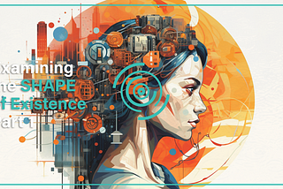 Artwork by the author titled “Inspired Contemplation.” A digital composite illustration featuring the side profile the head of a woman staring into the distance with determination and a clustering of technological elements are overlaid on top of here hair with a mixture of physical and digital motifs symoblizing the mixed technosapien world she has to think about everyday.