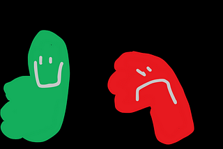 Green thumbs up and red thumbs down, drawn by a young hand, like everything in this article