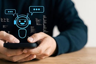 A visual representation of Artificial Intelligence in customer service, showcasing a chatbot and customer interaction.