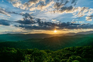 Sunrise over the Appalachian Mountains in North Carolina.