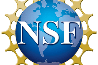 The National Science Foundation logo, which is a blue Earth surrounded by a gold web and the letters NSF.