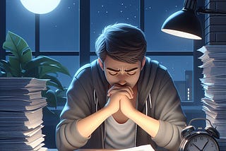 man writing late into the night