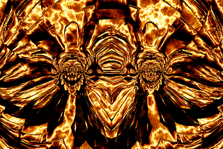 An abstract image of faces in fire.