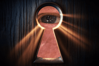 2019 photo of Trump’s menacing eye shining light through a keyhole