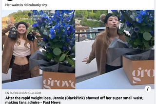 Jennie from BlackPink lost a lot of weight and people are applauding it. That’s a problem.