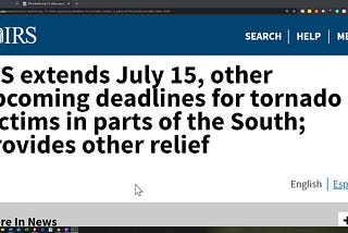 IRS ANNOUNCES DEADLINE AND RELIEF FOR ILLINOIS AND TENNESSEE TORNADO VICTIMS