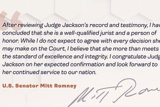 On Senator Romney’s Support for Judge Jackson