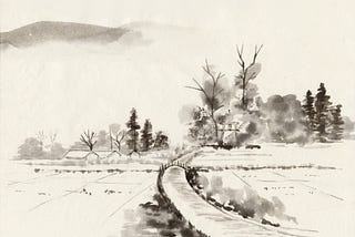 Chinese black-and-white landscape paining.
